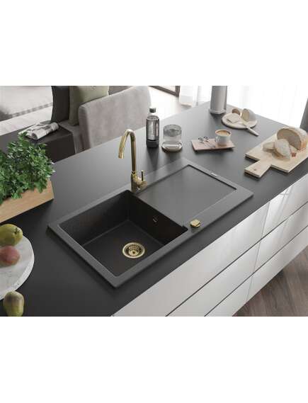 Mexen Leo zlewozmywak granitowy 1-komorowy z ociekaczem i baterią kuchenną Telma, czarny nakrapiany - 6501-76-670200-50, изображение 2