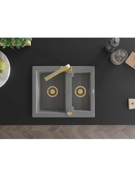 Mexen Carlos zlewozmywak granitowy 1,5-komorowy z baterią kuchenną Rita, szary - 6518-71-670300-50, изображение 4