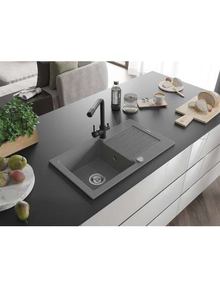 Mexen Pablo zlewozmywak granitowy 1-komorowy z ociekaczem i baterią kuchenną Duero, szary - 6510-71-671600-70, 2 image