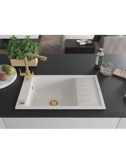 Mexen Elias zlewozmywak granitowy 1-komorowy z ociekaczem i baterią kuchenną Duero, biały - 6511-20-671600-50, изображение 3