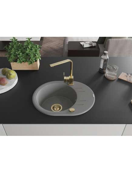 Mexen Kevin zlewozmywak granitowy 1-komorowy z ociekaczem i baterią kuchenną Rita, szary - 6517-71-670300-50, изображение 3