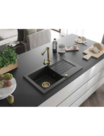 Mexen Pablo zlewozmywak granitowy 1-komorowy z ociekaczem i baterią kuchenną Duero, czarny/srebrny metalik - 6510-73-671600-50, изображение 2