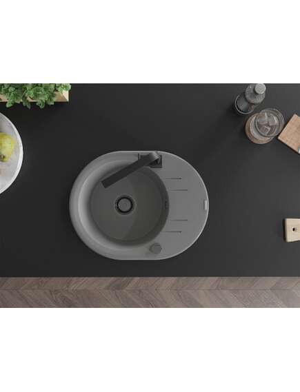 Mexen Kevin zlewozmywak granitowy 1-komorowy z ociekaczem i baterią kuchenną Rita, szary - 6517-71-670300-70-B, 4 image