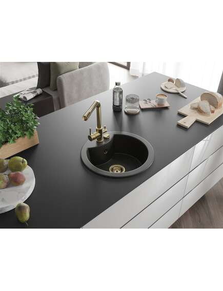 Mexen Diego zlewozmywak granitowy 1-komorowy z baterią kuchenną Duero, czarny/złoty metalik - 6512-75-671600-50, изображение 2