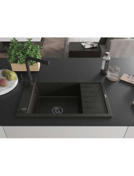 Mexen Elias zlewozmywak granitowy 1-komorowy z ociekaczem i baterią kuchenną Duero, czarny/złoty metalik - 6511-75-671600-70-B, 3 image