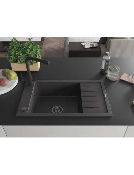 Mexen Elias zlewozmywak granitowy 1-komorowy z ociekaczem i baterią kuchenną Duero, czarny nakrapiany - 6511-76-671600-70-B, 3 image