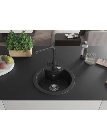 Mexen Diego zlewozmywak granitowy 1-komorowy z baterią kuchenną Duero, czarny/srebrny metalik - 6512-73-671600-70, изображение 3