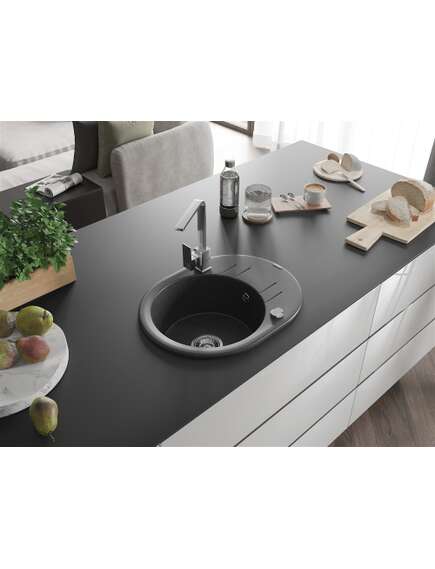 Mexen Kevin zlewozmywak granitowy 1-komorowy z ociekaczem i baterią kuchenną Rita, czarny nakrapiany - 6517-76-670300-00, 2 image