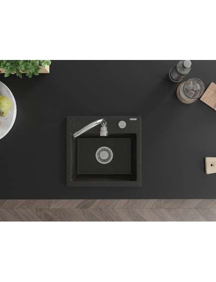 Mexen Milo zlewozmywak granitowy 1-komorowy z baterią kuchenną Telma, czarny/złoty - 6505-75-670200-00, 4 image