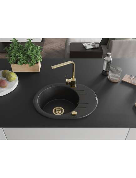 Mexen Kevin zlewozmywak granitowy 1-komorowy z ociekaczem i baterią kuchenną Rita, czarny/srebrny - 6517-73-670300-50, 3 image