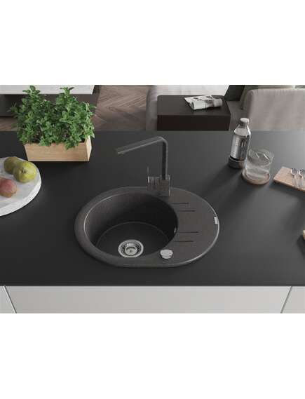 Mexen Kevin zlewozmywak granitowy 1-komorowy z ociekaczem i baterią kuchenną Rita, czarny nakrapiany - 6517-76-670300-76, 3 image