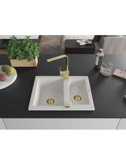 Mexen Carlos zlewozmywak granitowy 1,5-komorowy z baterią kuchenną Rita, biały - 6518-20-670300-50, изображение 3