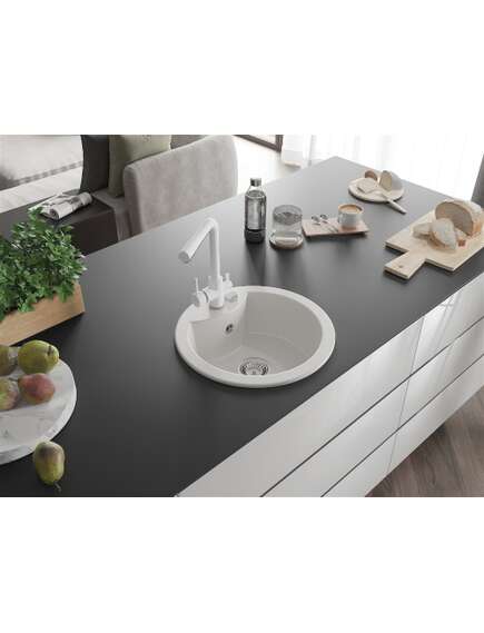 Mexen Diego zlewozmywak granitowy 1-komorowy z baterią kuchenną Duero, biały - 6512-20-671600-20, изображение 2