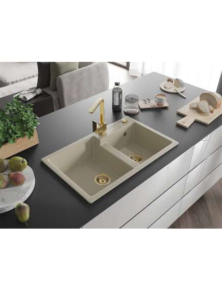 Mexen Tomas zlewozmywak granitowy 2-komorowy z baterią kuchenną Rita, beżowy - 6516-69-670300-50, изображение 2