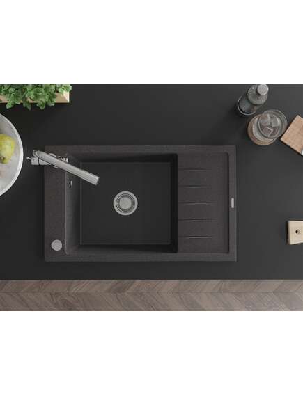 Mexen Elias zlewozmywak granitowy 1-komorowy z ociekaczem i baterią kuchenną Duero, czarny nakrapiany - 6511-76-671600-00, 4 image