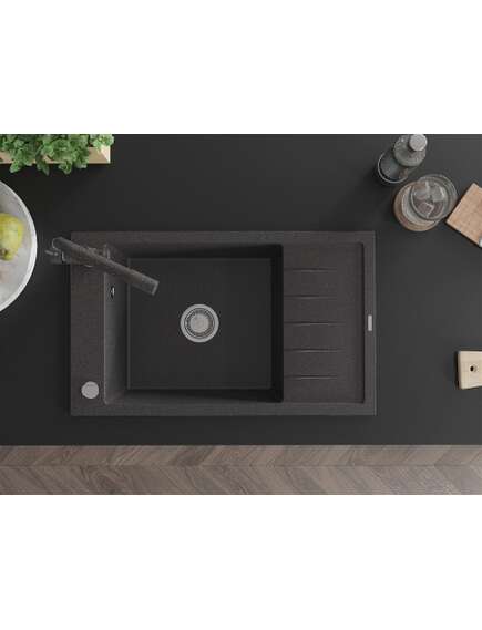 Mexen Elias zlewozmywak granitowy 1-komorowy z ociekaczem i baterią kuchenną Duero, czarny nakrapiany - 6511-76-671600-76, 4 image