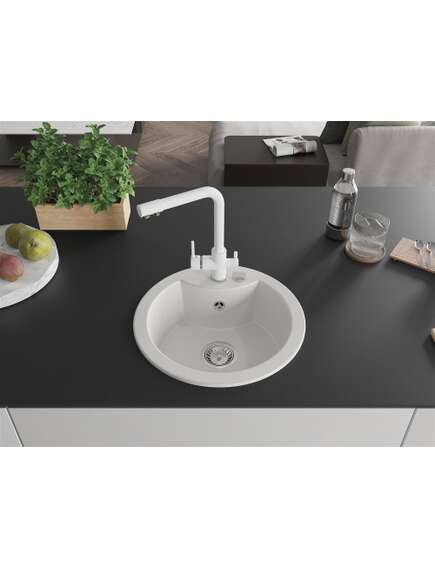 Mexen Diego zlewozmywak granitowy 1-komorowy z baterią kuchenną Duero, biały - 6512-20-671600-20, изображение 3