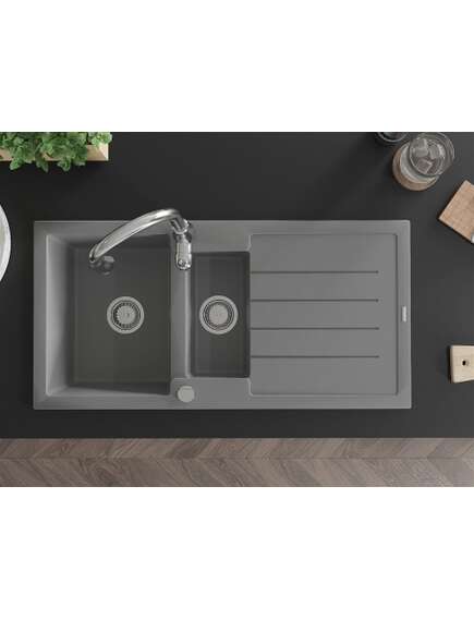 Mexen Andres zlewozmywak granitowy 1,5-komorowy z ociekaczem i baterią kuchenną Savita, szary - 6515-71-672601-00, изображение 4