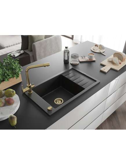 Mexen Elias zlewozmywak granitowy 1-komorowy z ociekaczem i baterią kuchenną Duero, czarny - 6511-77-671600-50, 2 image