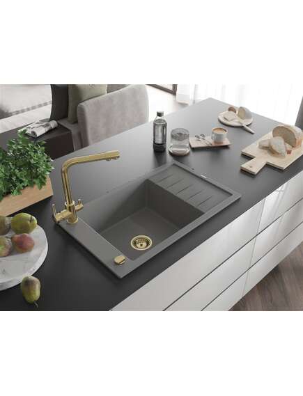 Mexen Elias zlewozmywak granitowy 1-komorowy z ociekaczem i baterią kuchenną Duero, szary - 6511-71-671600-50, 2 image