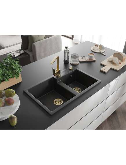 Mexen Tomas zlewozmywak granitowy 2-komorowy z baterią kuchenną Rita, czarny - 6516-77-670300-50, 2 image