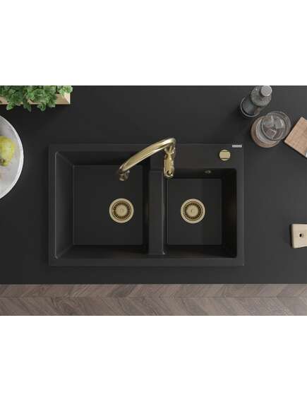Mexen Tomas zlewozmywak granitowy 2-komorowy z baterią kuchenną Savita, czarny - 6516-77-672601-50, изображение 4