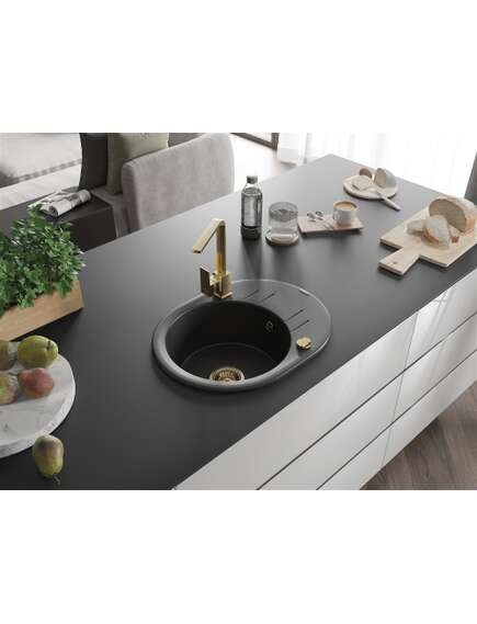 Mexen Kevin zlewozmywak granitowy 1-komorowy z ociekaczem i baterią kuchenną Rita, czarny/srebrny - 6517-73-670300-50, 2 image