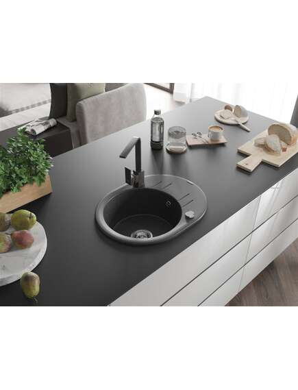 Mexen Kevin zlewozmywak granitowy 1-komorowy z ociekaczem i baterią kuchenną Rita, czarny nakrapiany - 6517-76-670300-76, 2 image