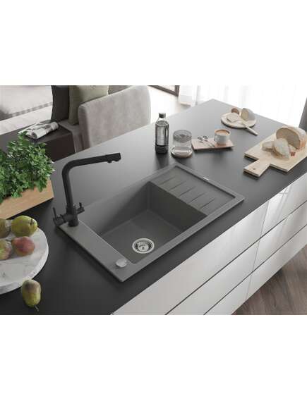 Mexen Elias zlewozmywak granitowy 1-komorowy z ociekaczem i baterią kuchenną Duero, szary - 6511-71-671600-70, 2 image