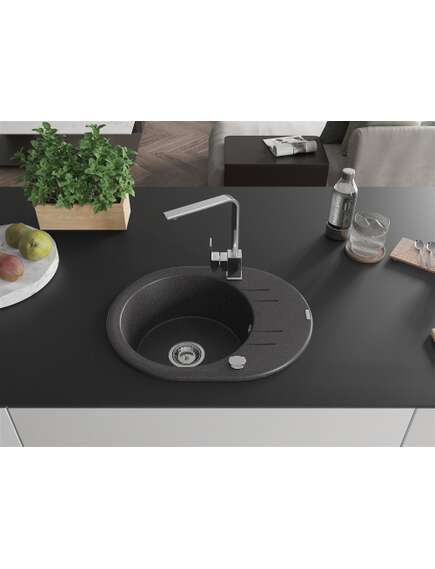 Mexen Kevin zlewozmywak granitowy 1-komorowy z ociekaczem i baterią kuchenną Rita, czarny nakrapiany - 6517-76-670300-00, 3 image