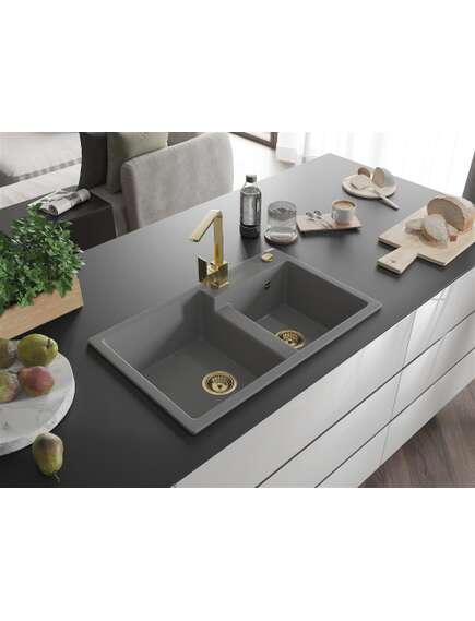 Mexen Tomas zlewozmywak granitowy 2-komorowy z baterią kuchenną Rita, szary - 6516-71-670300-50, изображение 2