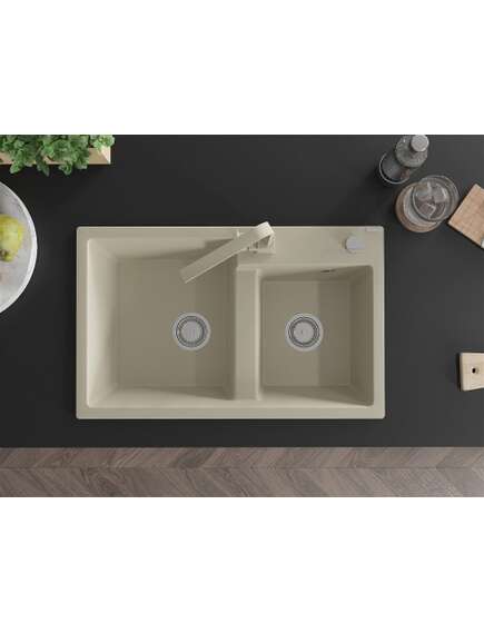 Mexen Tomas zlewozmywak granitowy 2-komorowy z baterią kuchenną Rita, beżowy - 6516-69-670300-69, изображение 4