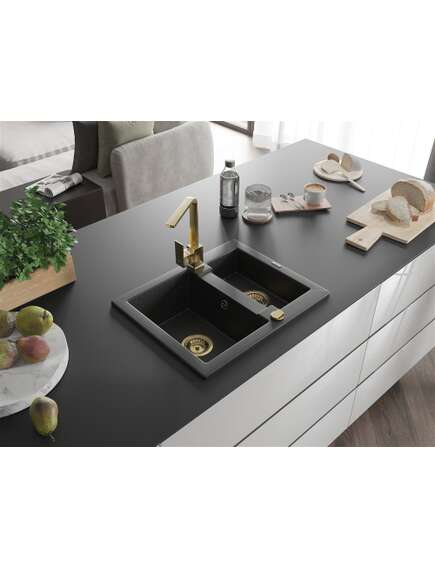 Mexen Carlos zlewozmywak granitowy 1,5-komorowy z baterią kuchenną Rita, czarny/srebrny metalik - 6518-73-670300-50, изображение 2