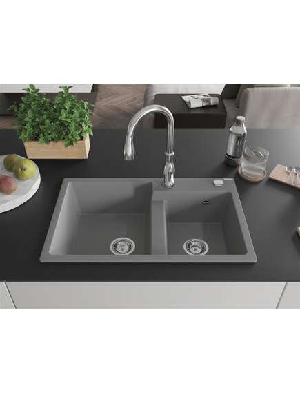 Mexen Tomas zlewozmywak granitowy 2-komorowy z baterią kuchenną Savita, szary - 6516-71-672601-00, 3 image