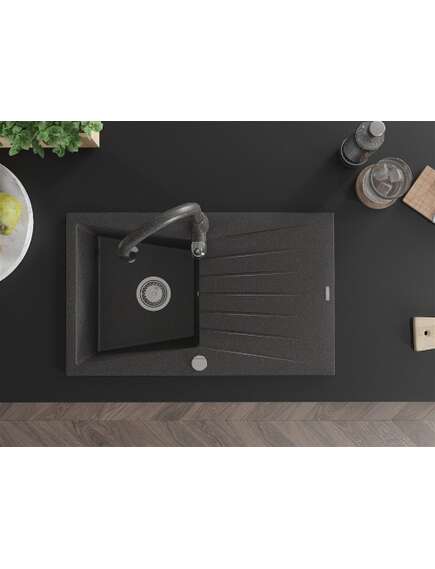 Mexen Cesar zlewozmywak granitowy 1-komorowy z ociekaczem i baterią kuchenną Savita, czarny nakrapiany - 6514-76-672601-76, изображение 4