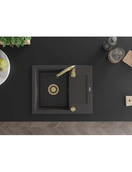 Mexen Enzo zlewozmywak granitowy 1-komorowy z ociekaczem i baterią kuchenną Telma, czarny nakrapiany - 6506-76-670200-50, 4 image