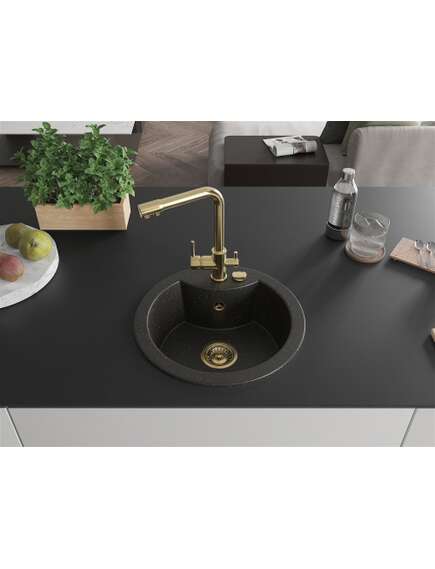 Mexen Diego zlewozmywak granitowy 1-komorowy z baterią kuchenną Duero, czarny/złoty metalik - 6512-75-671600-50, изображение 3