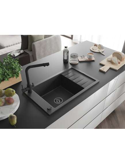 Mexen Elias zlewozmywak granitowy 1-komorowy z ociekaczem i baterią kuchenną Duero, czarny nakrapiany - 6511-76-671600-70-B, 2 image
