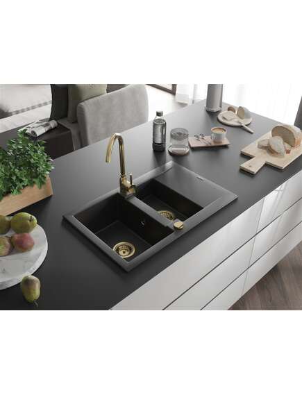 Mexen Gaspar zlewozmywak granitowy 1,5-komorowy z ociekaczem i baterią kuchenną Telma, czarny/srebrny - 6507-73-670200-50, 2 image