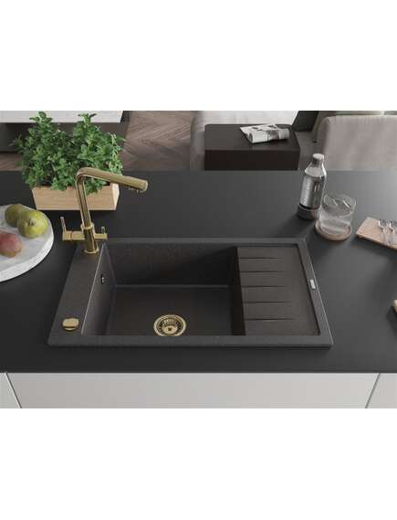 Mexen Elias zlewozmywak granitowy 1-komorowy z ociekaczem i baterią kuchenną Duero, czarny nakrapiany - 6511-76-671600-50, изображение 3