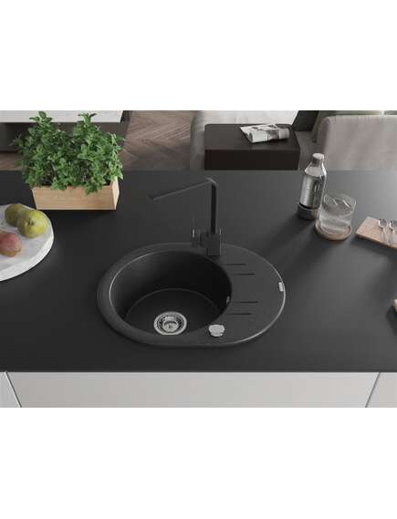 Mexen Kevin zlewozmywak granitowy 1-komorowy z ociekaczem i baterią kuchenną Rita, czarny/złoty metalik - 6517-75-670300-70, 3 image