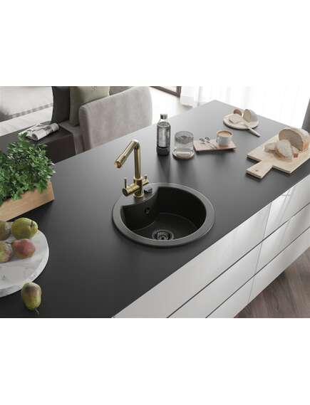 Mexen Diego zlewozmywak granitowy 1-komorowy z baterią kuchenną Duero, czarny/złoty metalik - 6512-75-671600-50-B, изображение 2