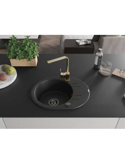 Mexen Kevin zlewozmywak granitowy 1-komorowy z ociekaczem i baterią kuchenną Rita, czarny - 6517-77-670300-50-B, 3 image