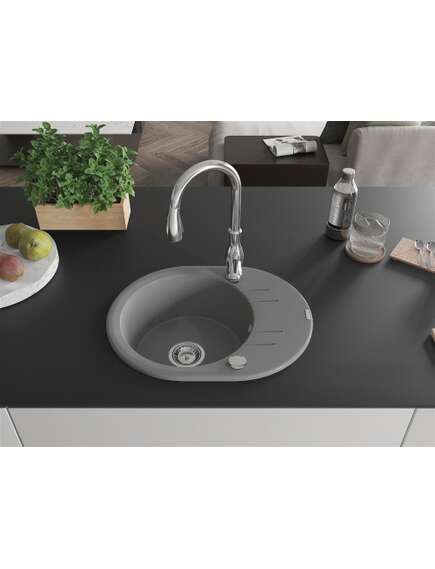 Mexen Kevin zlewozmywak granitowy 1-komorowy z ociekaczem i baterią kuchenną Savita, szary - 6517-71-672601-00, изображение 3