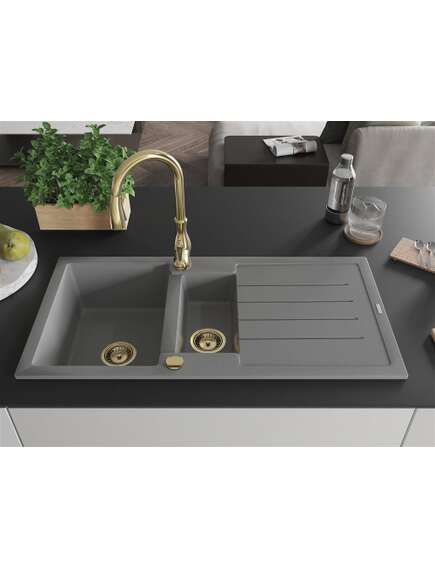 Mexen Andres zlewozmywak granitowy 1,5-komorowy z ociekaczem i baterią kuchenną Savita, szary - 6515-71-672601-50, изображение 3