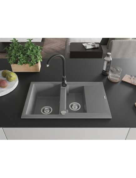 Mexen Gaspar zlewozmywak granitowy 1,5-komorowy z ociekaczem i baterią kuchenną Telma, szary - 6507-71-670200-70, изображение 3