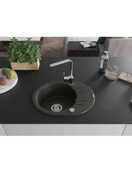 Mexen Kevin zlewozmywak granitowy 1-komorowy z ociekaczem i baterią kuchenną Rita, czarny/złoty metalik - 6517-75-670300-00, 3 image