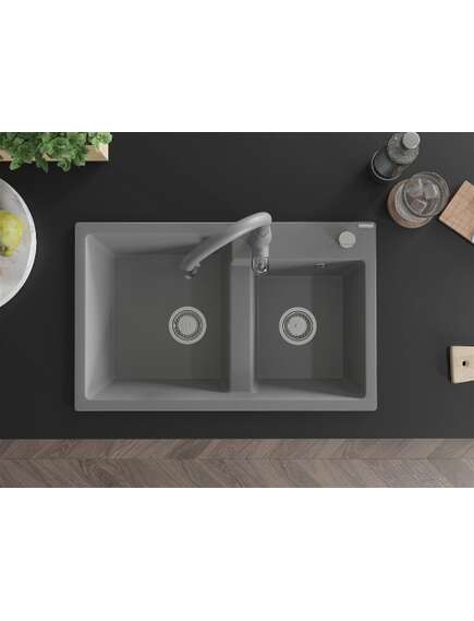 Mexen Tomas zlewozmywak granitowy 2-komorowy z baterią kuchenną Savita, szary - 6516-71-672601-71, изображение 4