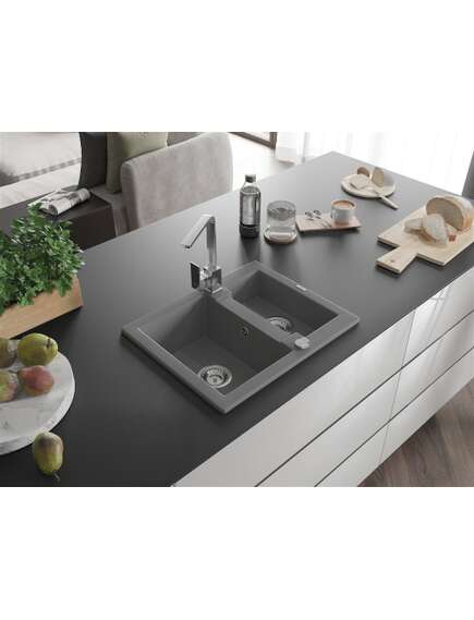 Mexen Carlos zlewozmywak granitowy 1,5-komorowy z baterią kuchenną Rita, szary - 6518-71-670300-00, изображение 2