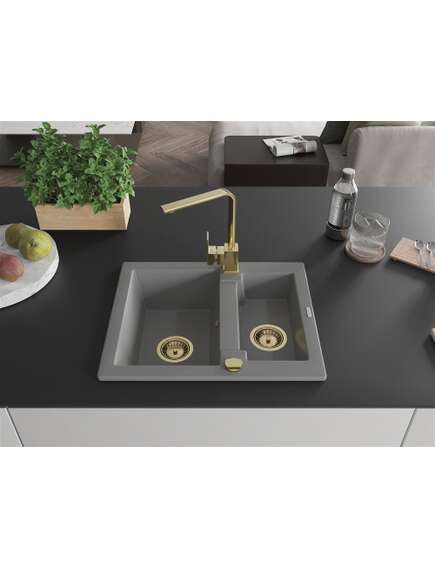 Mexen Carlos zlewozmywak granitowy 1,5-komorowy z baterią kuchenną Rita, szary - 6518-71-670300-50, изображение 3